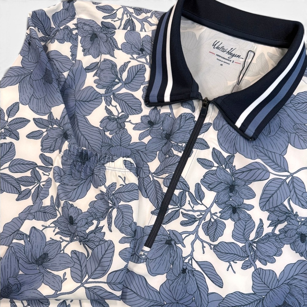 WALTER HAGEN Performance P11 Woven 1/4 Zip Pullover Women's M Blue Floral Golf